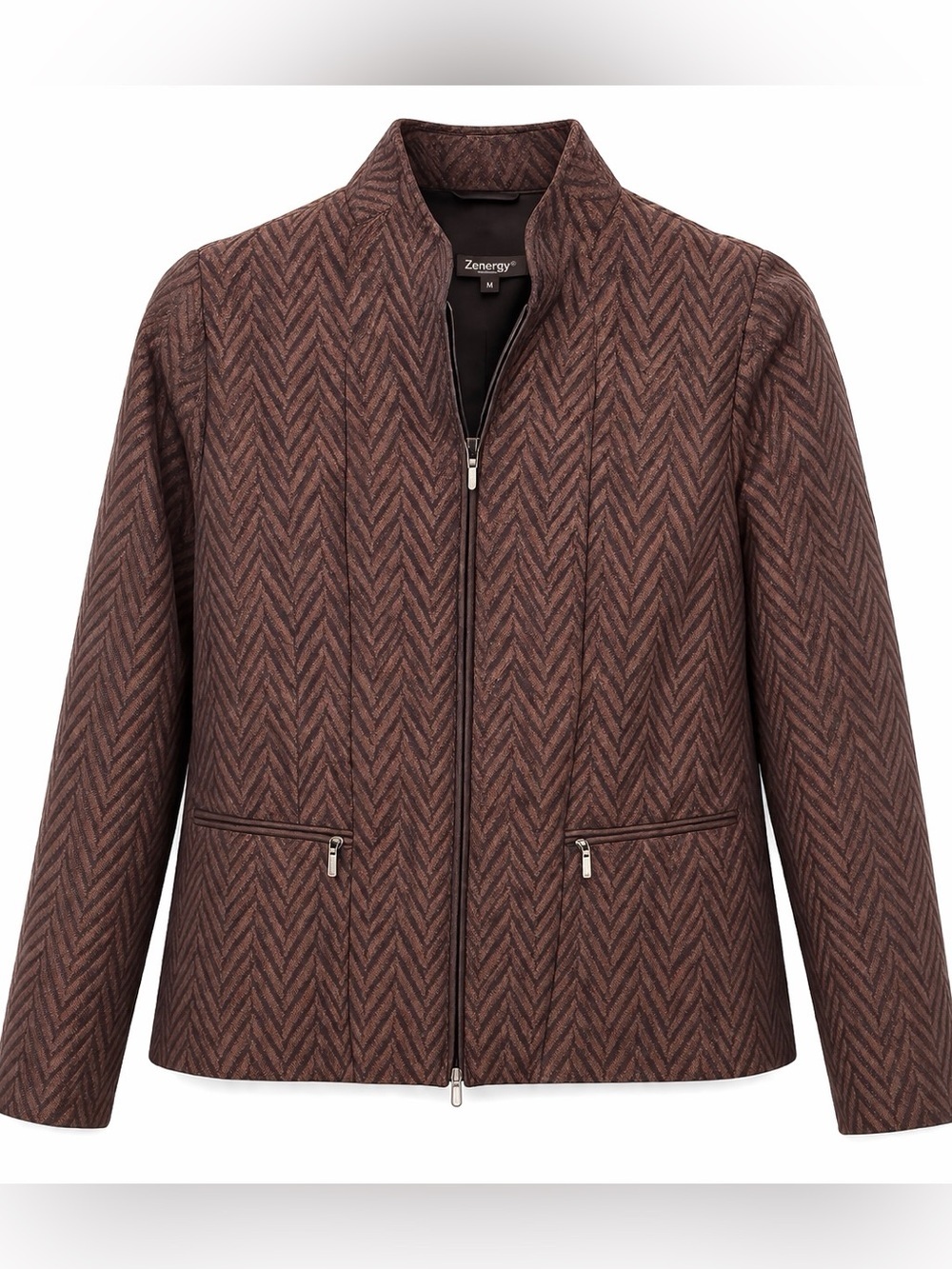 Zanella Made In Italy Dark Brown Classic Chevron Patterned Jacket-Size 8